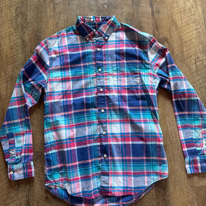 Men's Crown & Ivy Casual Button Down Shirt S Blue Pink Plaid